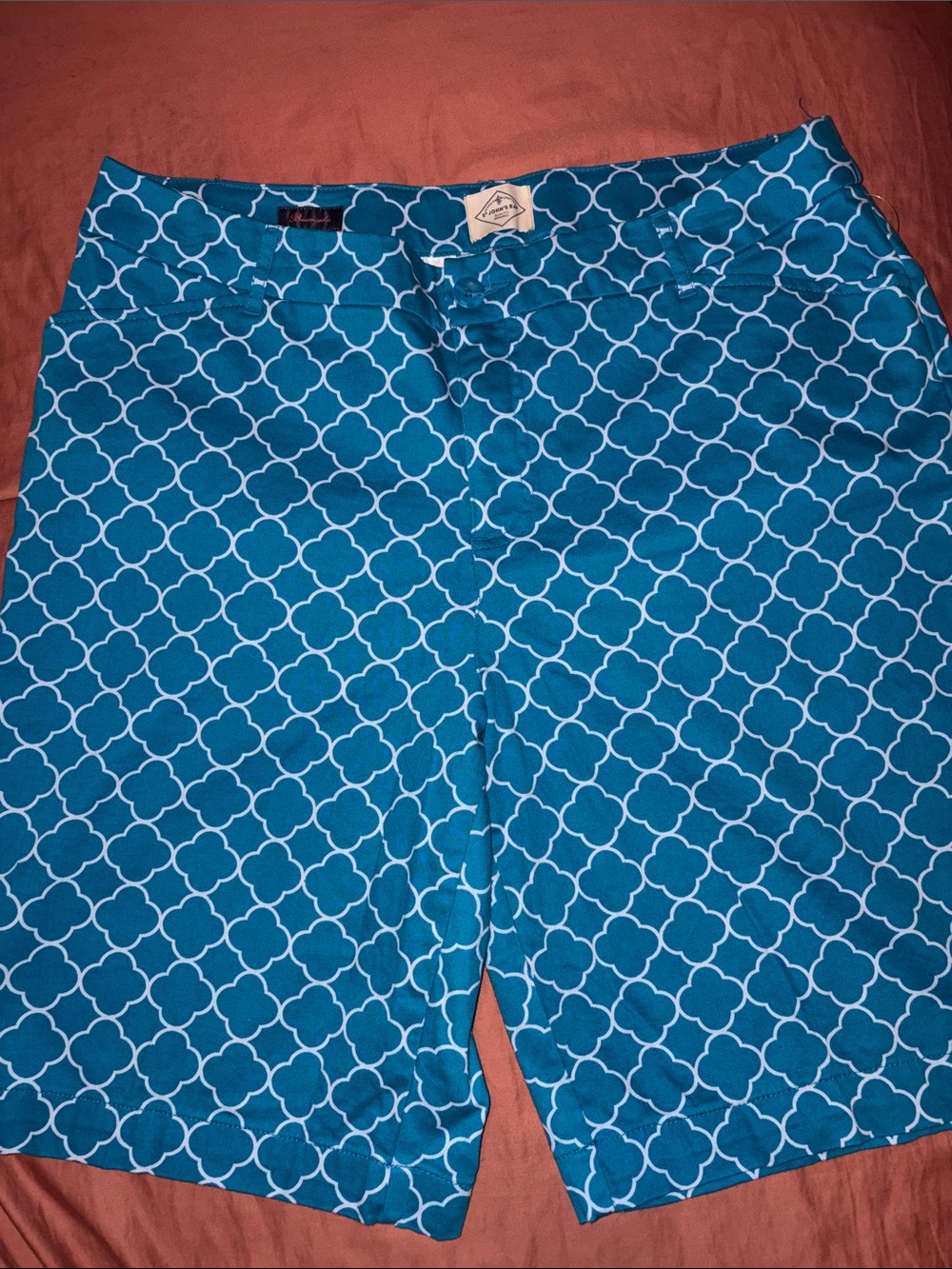 St. John's Bay Teal Blue Geometric Pull-On Bermuda Shorts